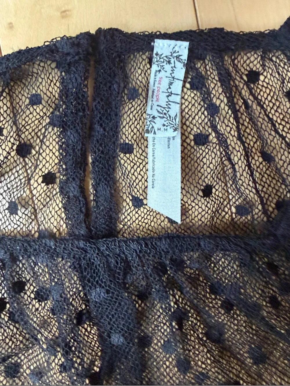Free People Black Sheer Dot Mesh Peasant Blouse
